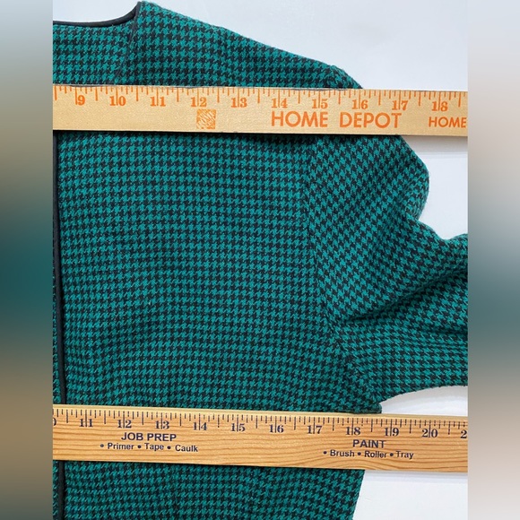 Vintage Wool Dress Houndstooth Pattern Black Green Long Sleeve Tailored M - Picture 7 of 15